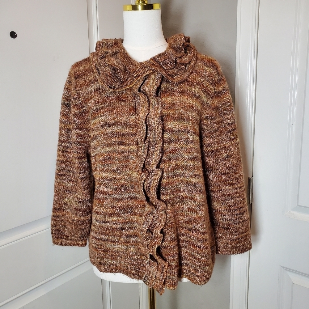 Ruby Rd. Brown Rust Women's Ruffle Button Front Cardigan Sweater Size Medium - Picture 15 of 16